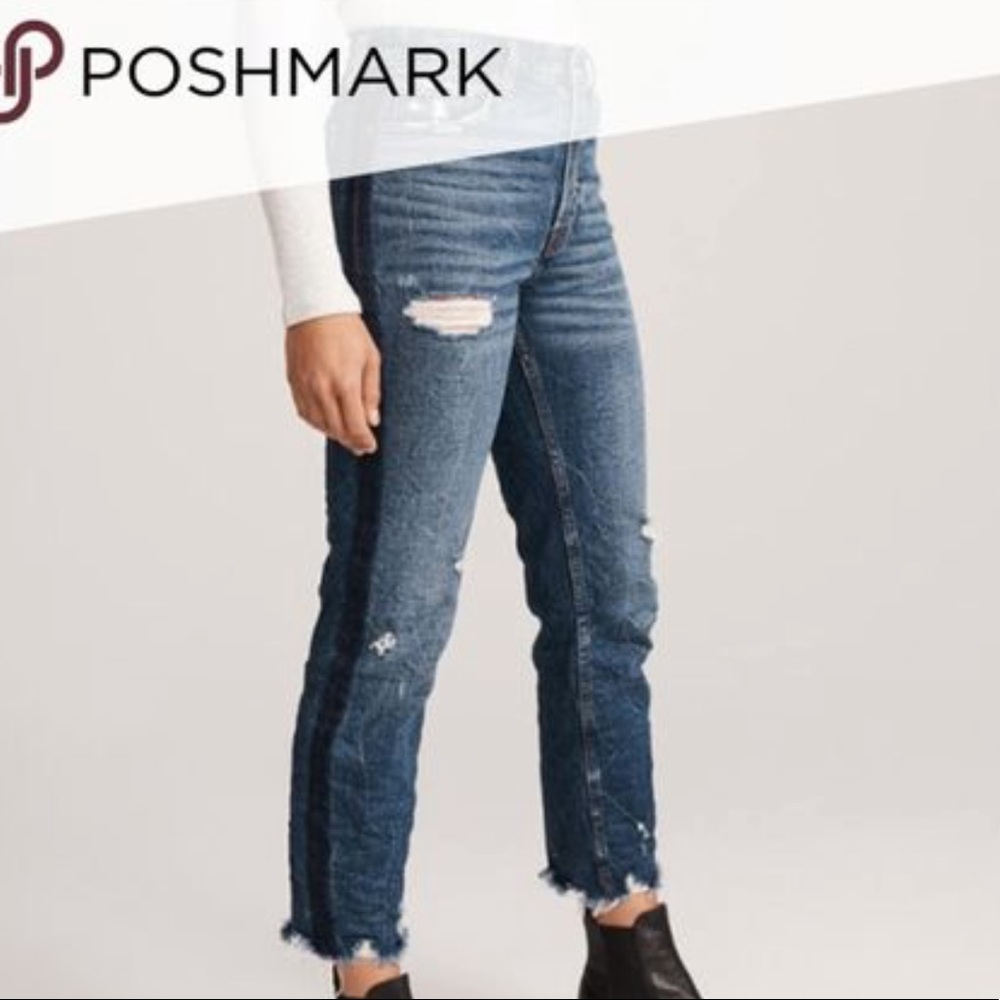 Abercrombie Racing + Raw edge Straight Leg jean